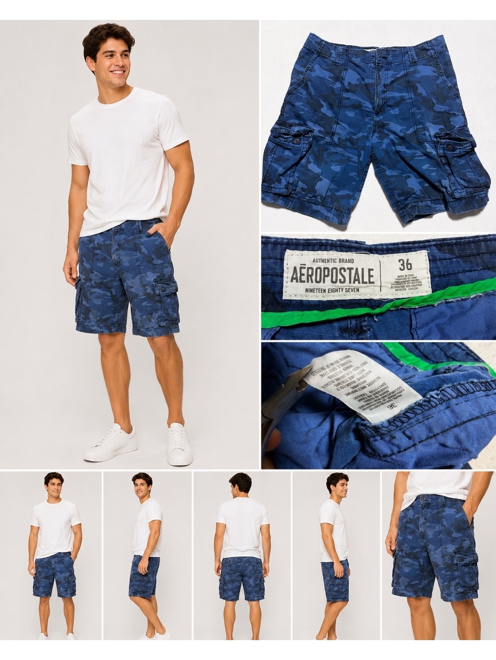 Aeropostale Men’s Size 36 Blue Camo Cargo Shorts Camouflage Utility Pockets